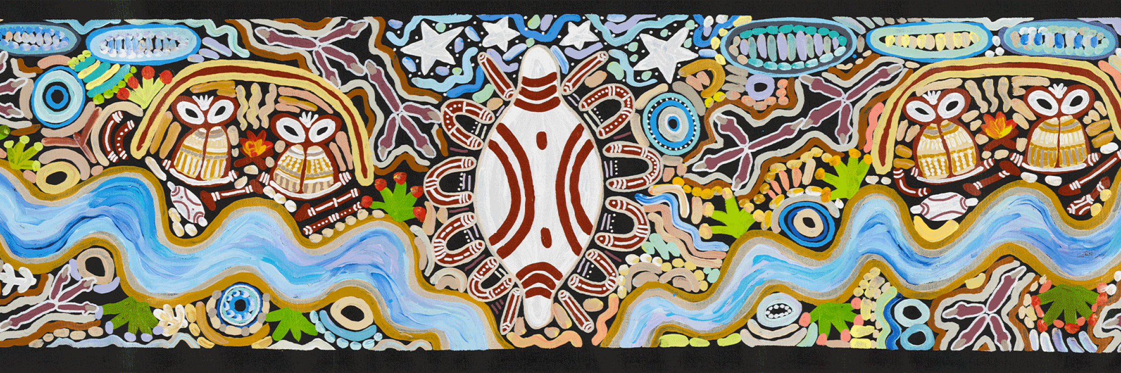 CedricVarcoe, Narungga/Ramindjeri/ Ngarrindjeri people, born 1984, Kaurna Wirltu Tidna , 2021, acrylic on canvas (University of Adelaide Library Special Collections, A.VA.2022.1037.1)