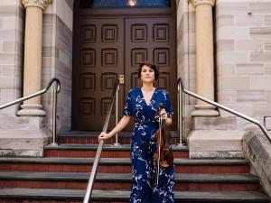 Anna Freer on the steps of Elder Hall