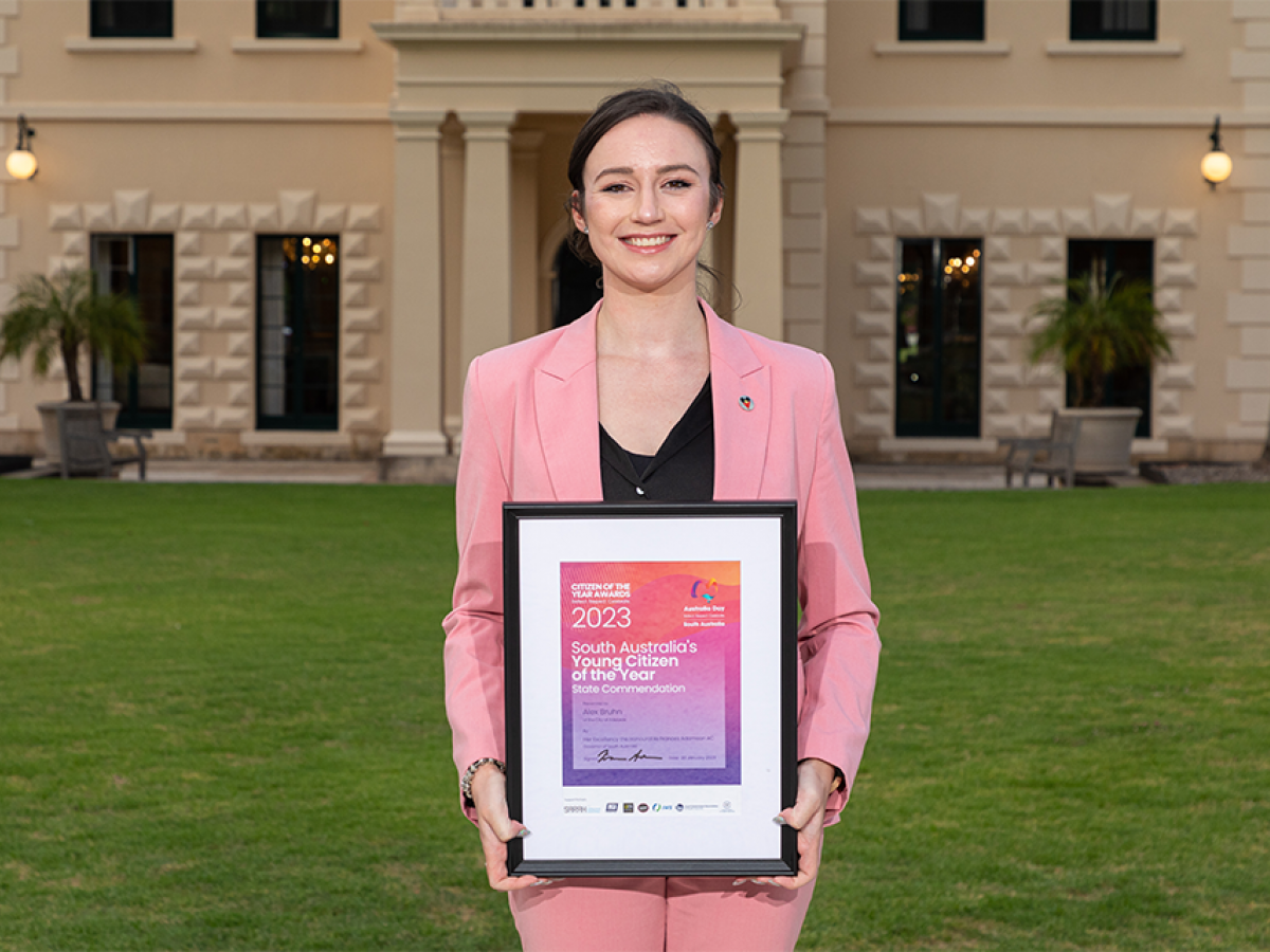Alex receiving a Young South Australian Citizen of the year award