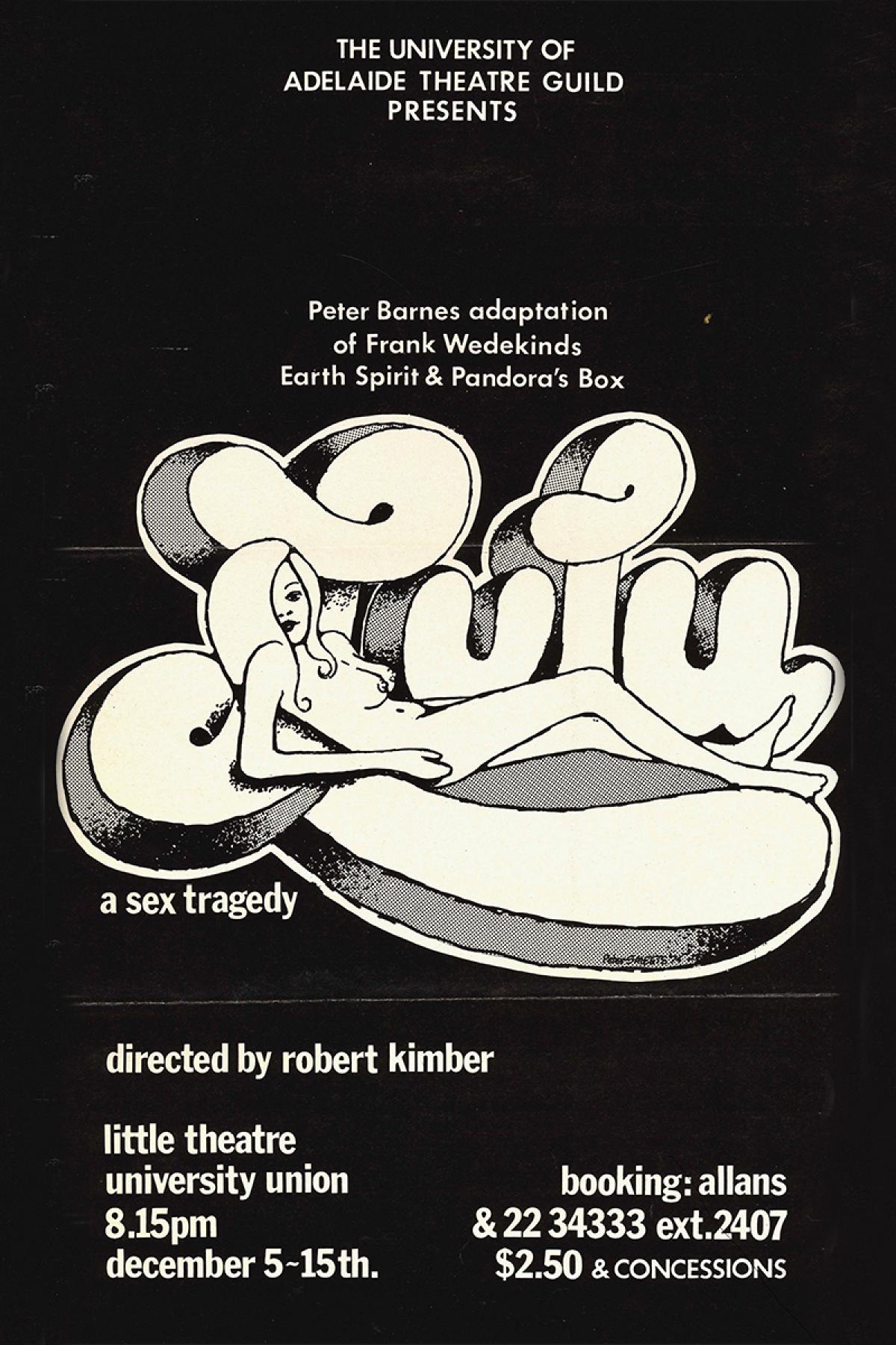 A poster from the original 1974 production, Lulu: A Sex Tragedy