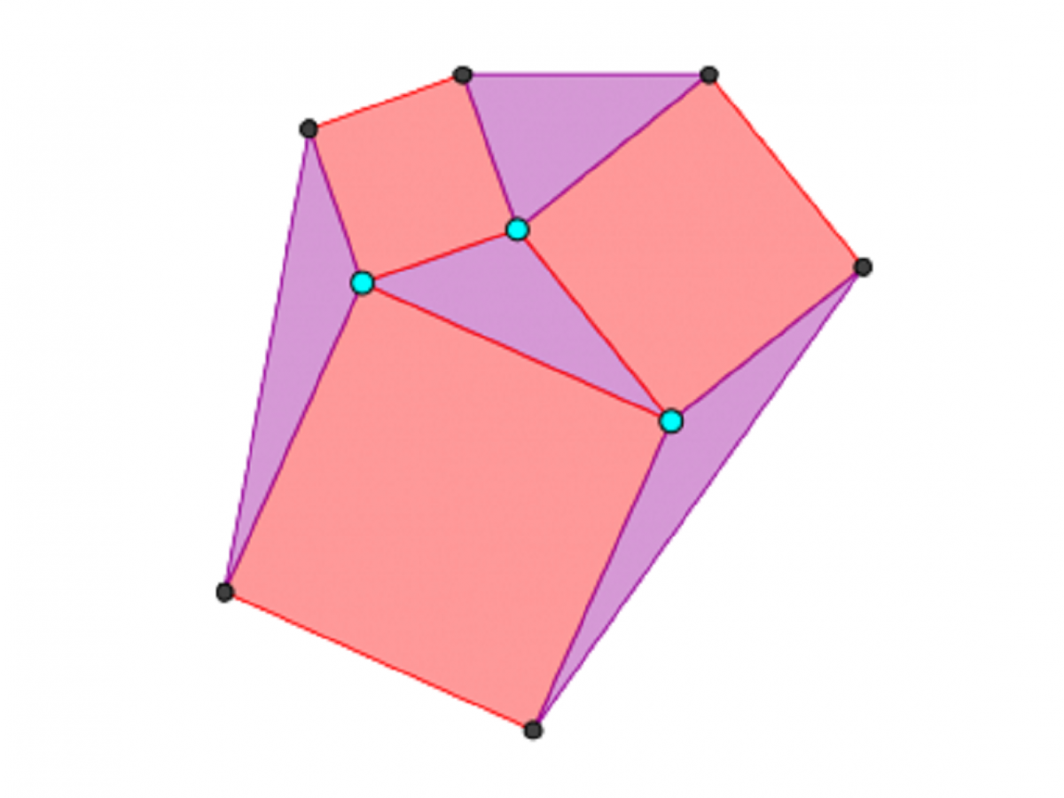 A geometrical diagram. It has a central triangle with a square on each side, and then the spaces between the squares filled in with triangles.