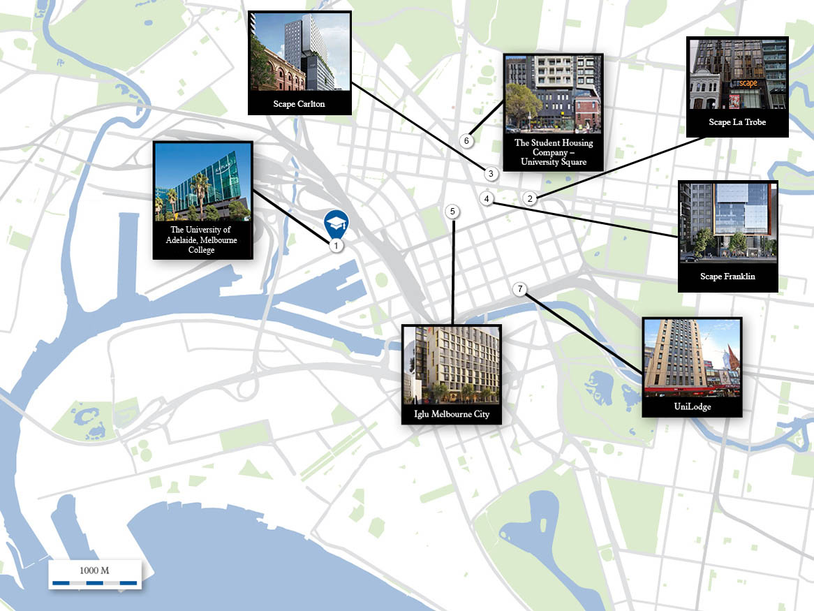 Map of student accommodation in Melbourne