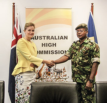 High Commissioner Coles presenting funding to <br />Seychelles Anti-Piracy support team Commander