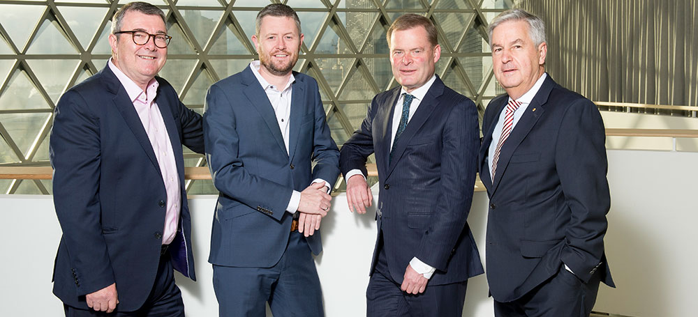 UniSA Chancellor Jim McDowell, �UniSA Vice-Chancellor Professor David Lloyd, Uni of Adelaide Vice-Chancellor Professor Peter Rathjen, and Uni of Adelaide Chancellor Kevin Scarce.