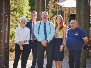 The Chancellor, VC, PVCIE, DVCEE and Uncle Rod smiling at the camera