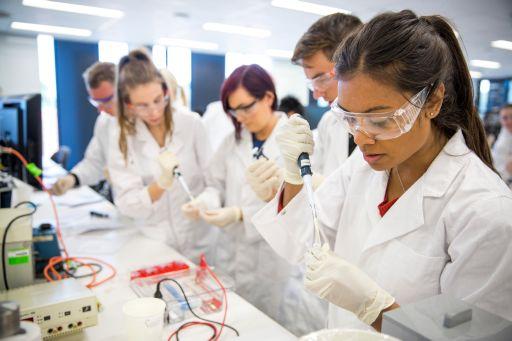Women working in science laboratory