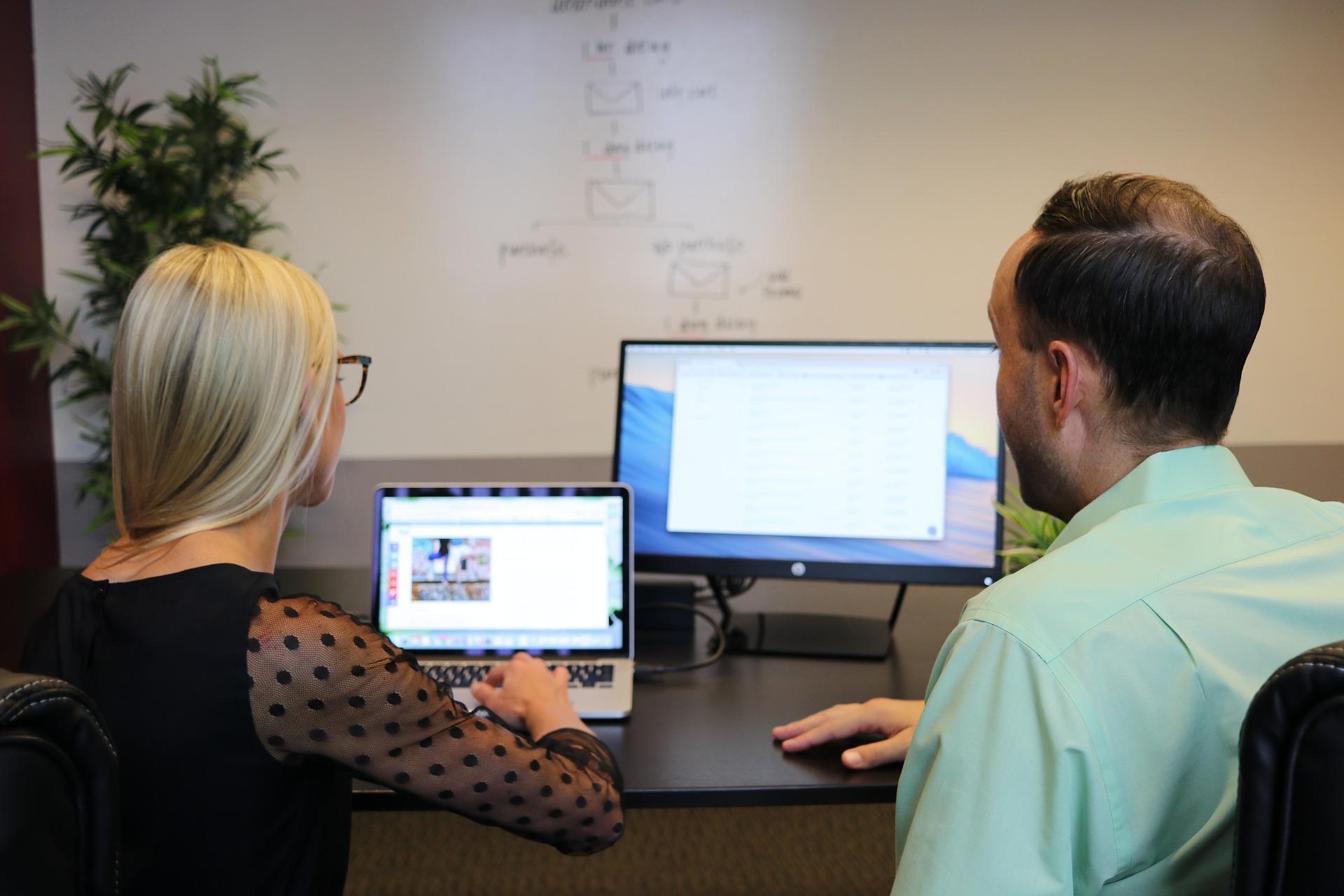 Image of two people looking at a computer screen