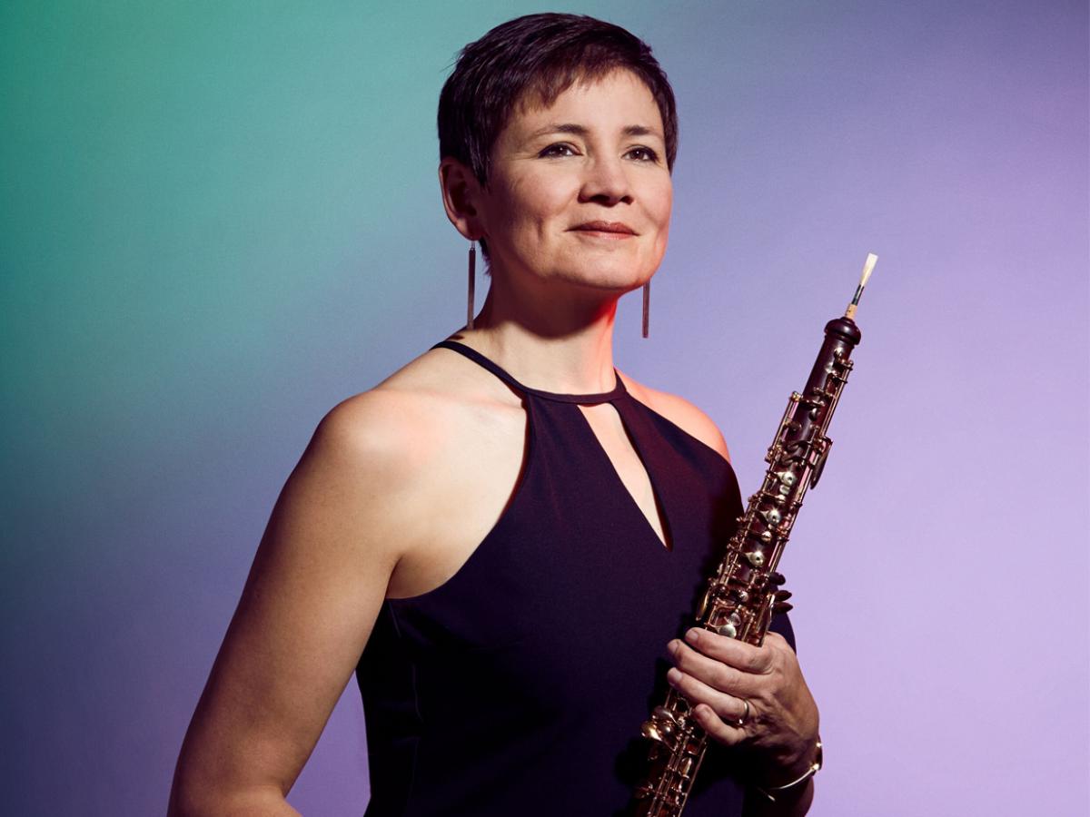 Celia Craig holding an Oboe