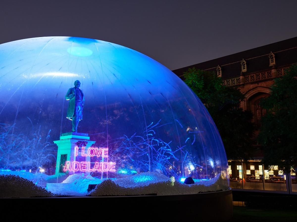The snowglobe installation at the University of Adelaide.