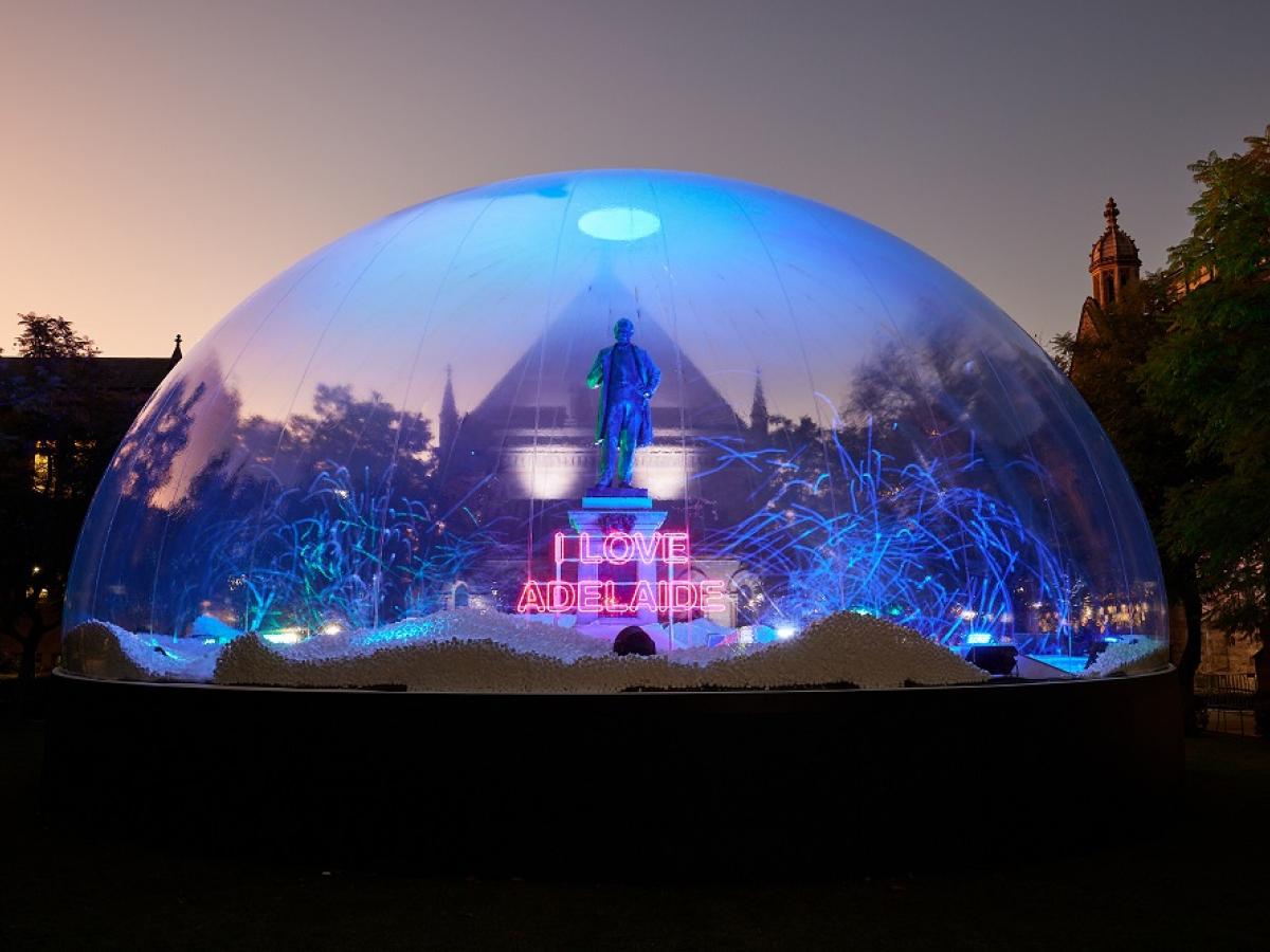 The snowglobe installation at the University of Adelaide.