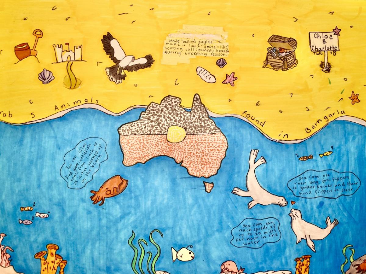 Marine life artwork by Charlotte and Chloe.