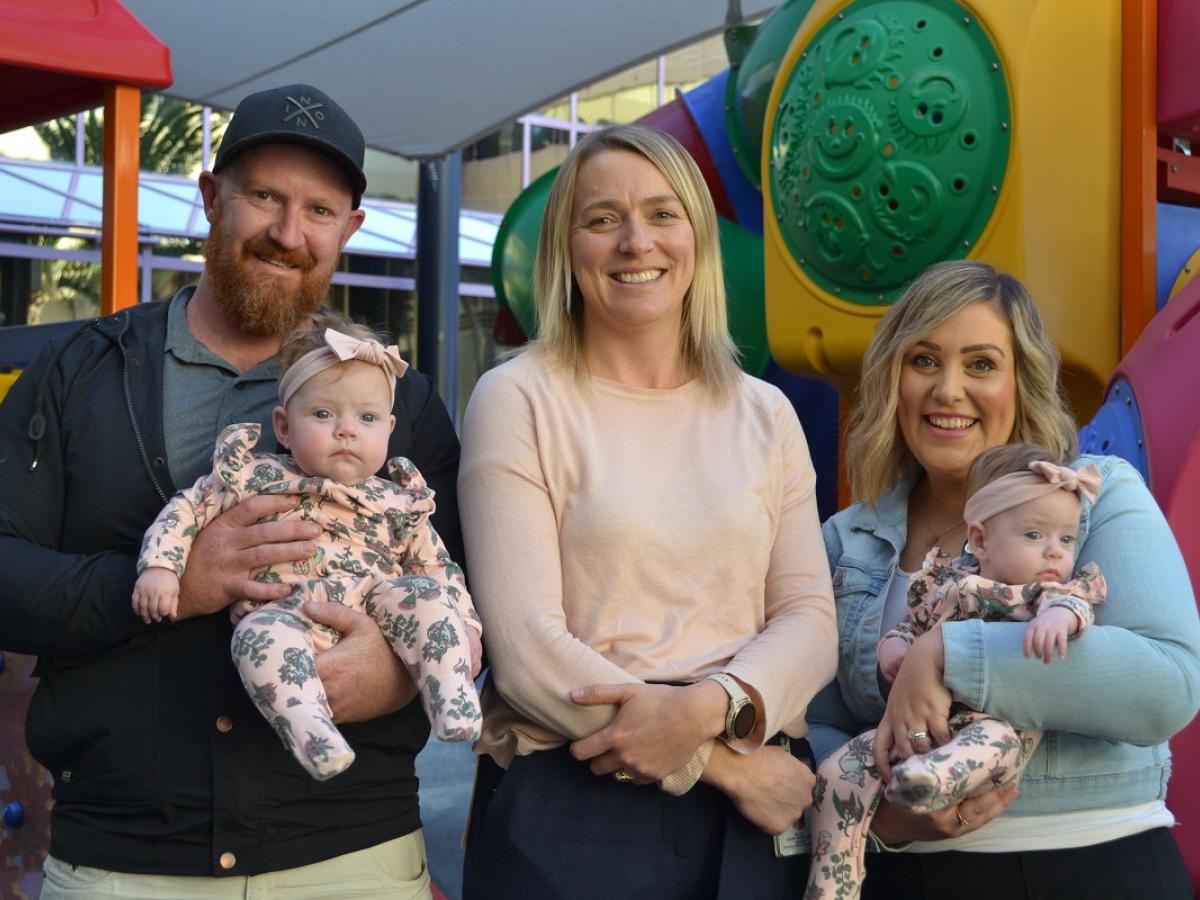 Photo of Mandy Sampson and family. Mandy is the mother of twins who received donor milk as part  of the gift trial.