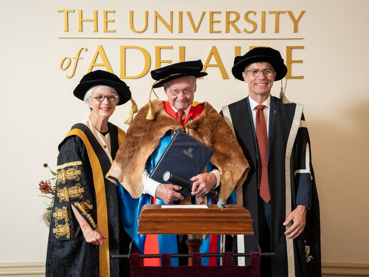 The Honourable Catherine Branson AC KC, Chancellor, Dr Lewis Yarlupurka O'Brien AO and Vice-Chancellor and President, Professor Peter Hoj AC.