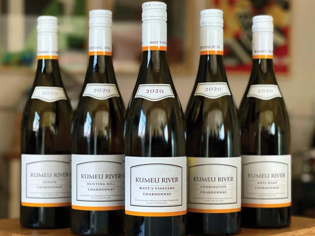 A row of wine bottles