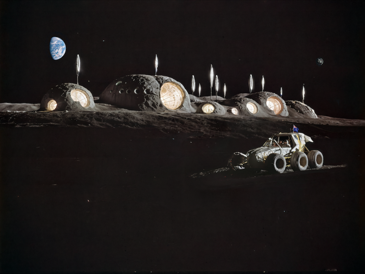 The exterior rendering of a space habitat