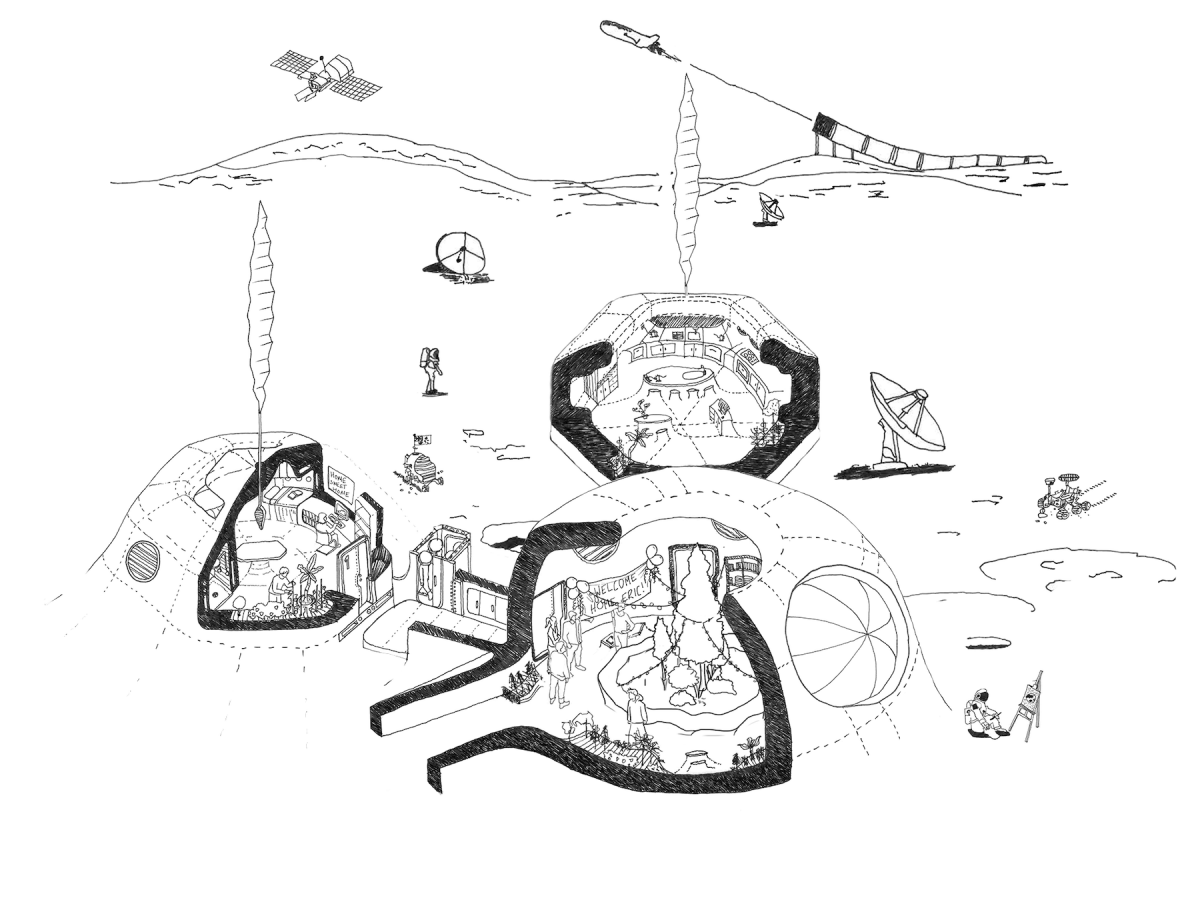 A detailed drawing of possible space habitation.