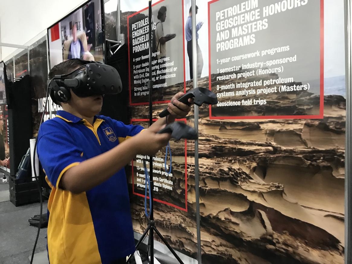 Boy using VR headset