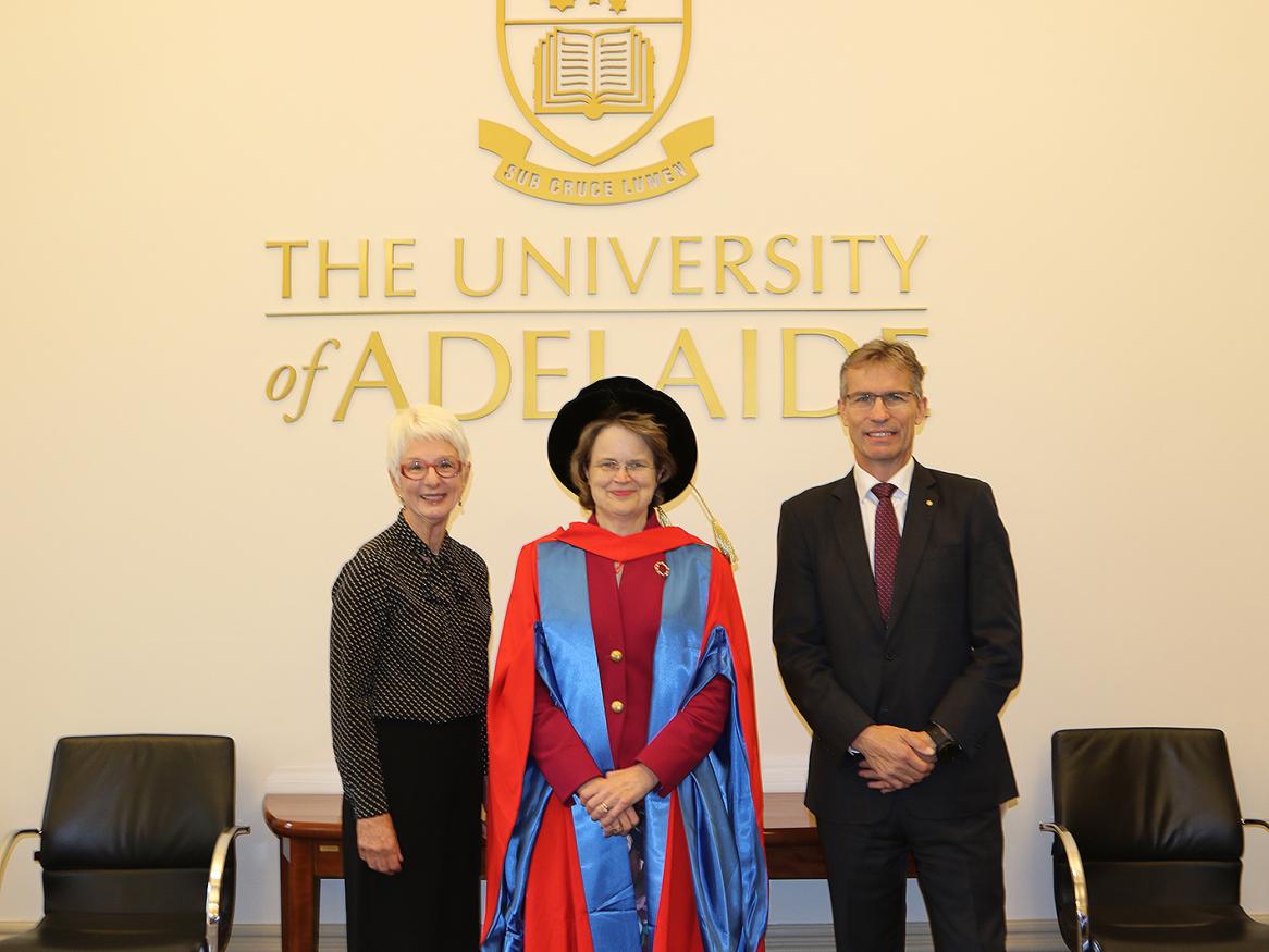 Francis Adamson with the Chancellor and Vice-Chancellor of the University of Adelaide