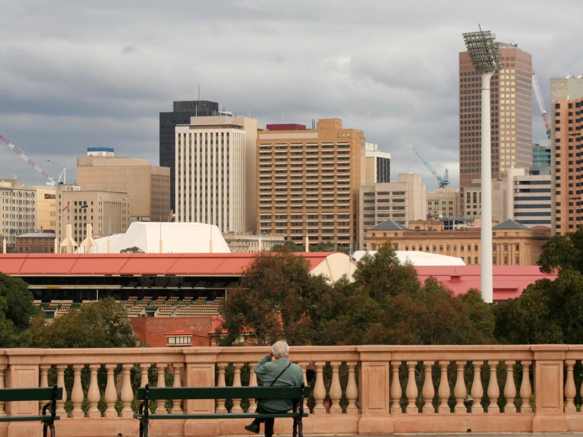 Man takes in the view of Adelaide CBD