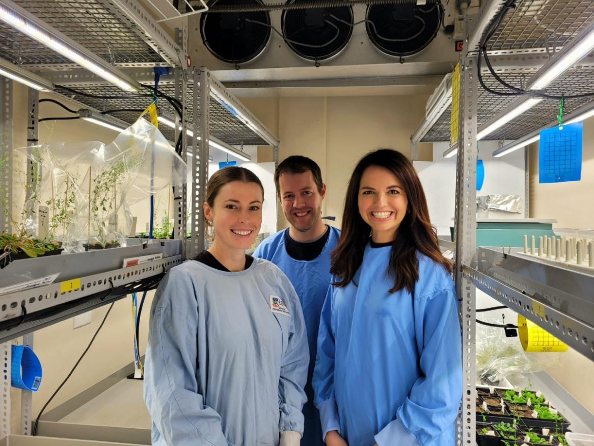 Photo of Tatiana Soares da Costa and her team in the lab.