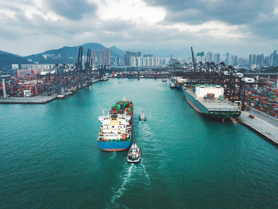 Cargo ships at a port in China