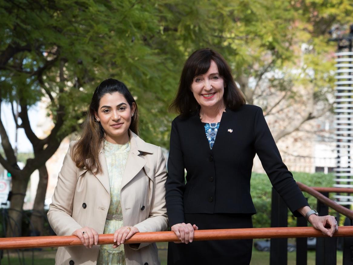 Photo of Pathways to Politics participant Aditi Mohan with Deputy Premier Dr Susan Close.