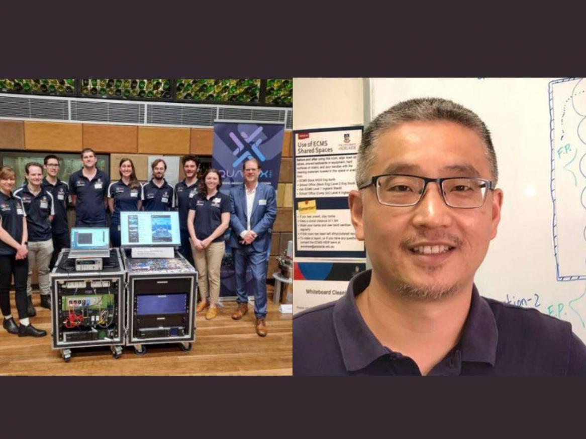 University of Adelaide Atomic Clock Team (left) and Dr Zhiwei Sun 