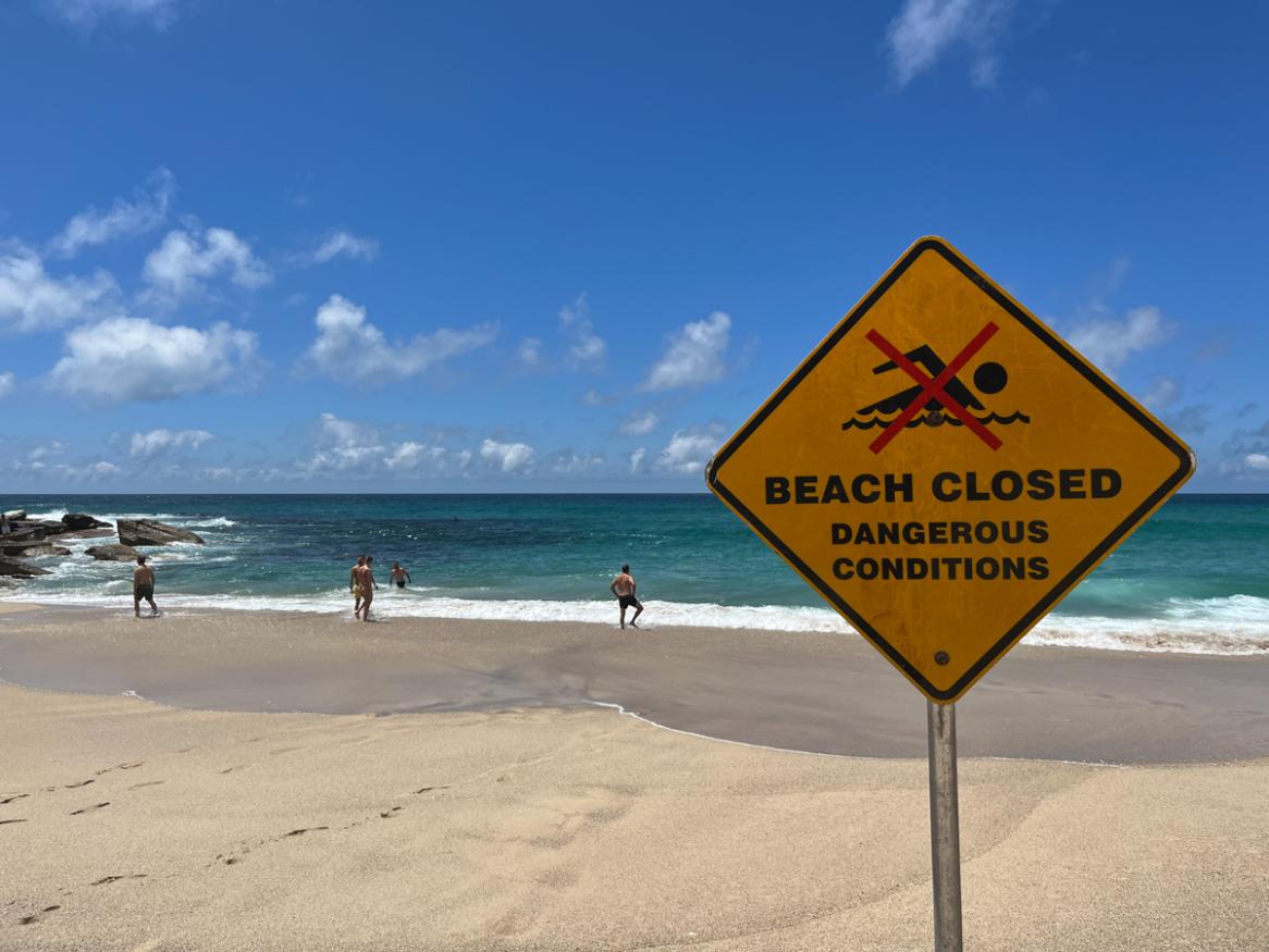 Beach Closed sign
