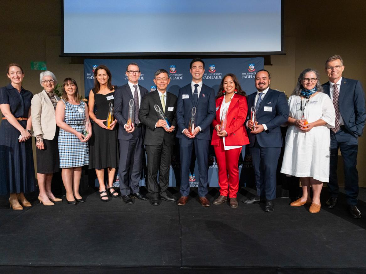 Deputy Vice-Chancellor (External Engagement) Jessica Gallagher, Chancellor Catherine Branson, Sarah Boyle, Juliet Haslam, John Scanlon, Peter Ong, David Lam, Nik Nasha Damia, Adam Liaw, Lesley Salem and Vice-Chancellor Peter Høj