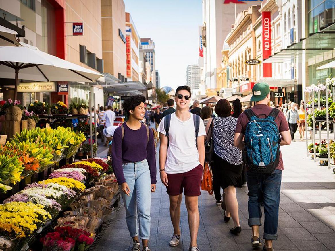 People walking through Rundle Mall, Adelaide CBD