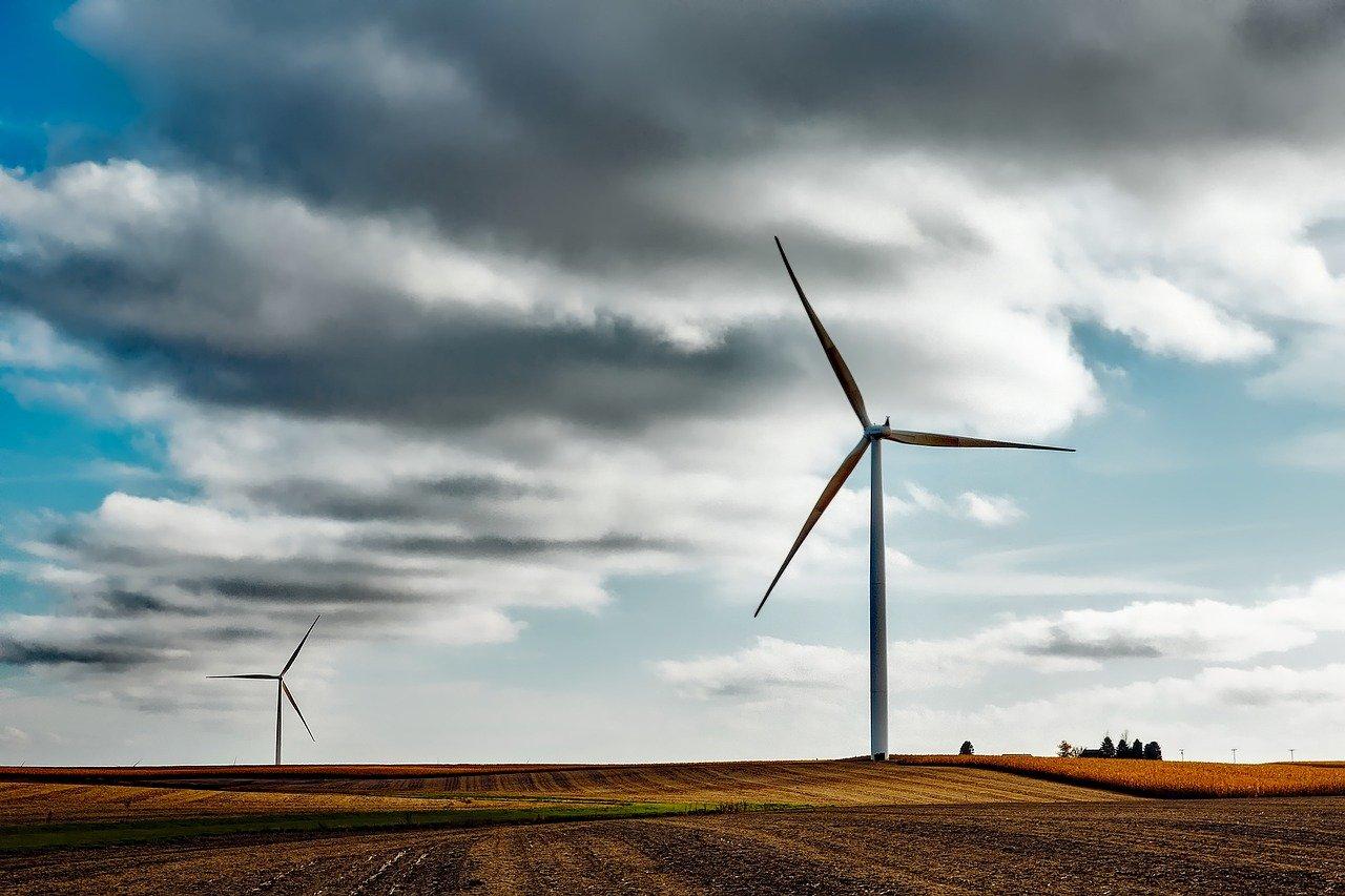 Wind turbines with a cloudy sky