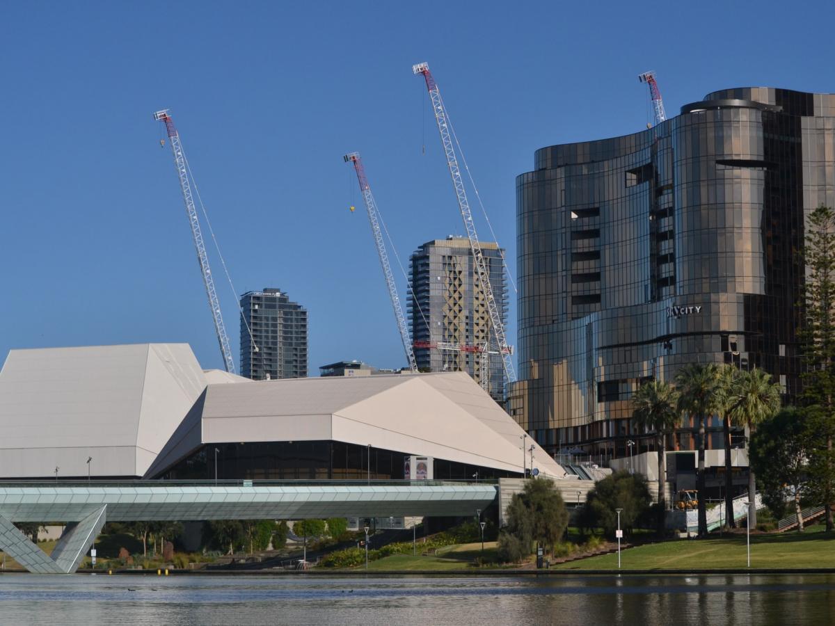 Cranes behind Adelaide Festival Centre