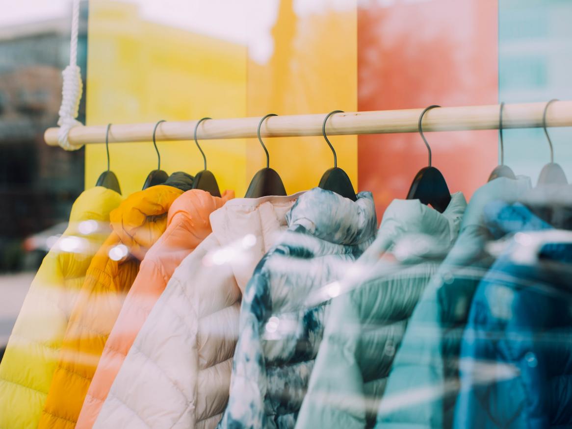 winter jackets in a shop 