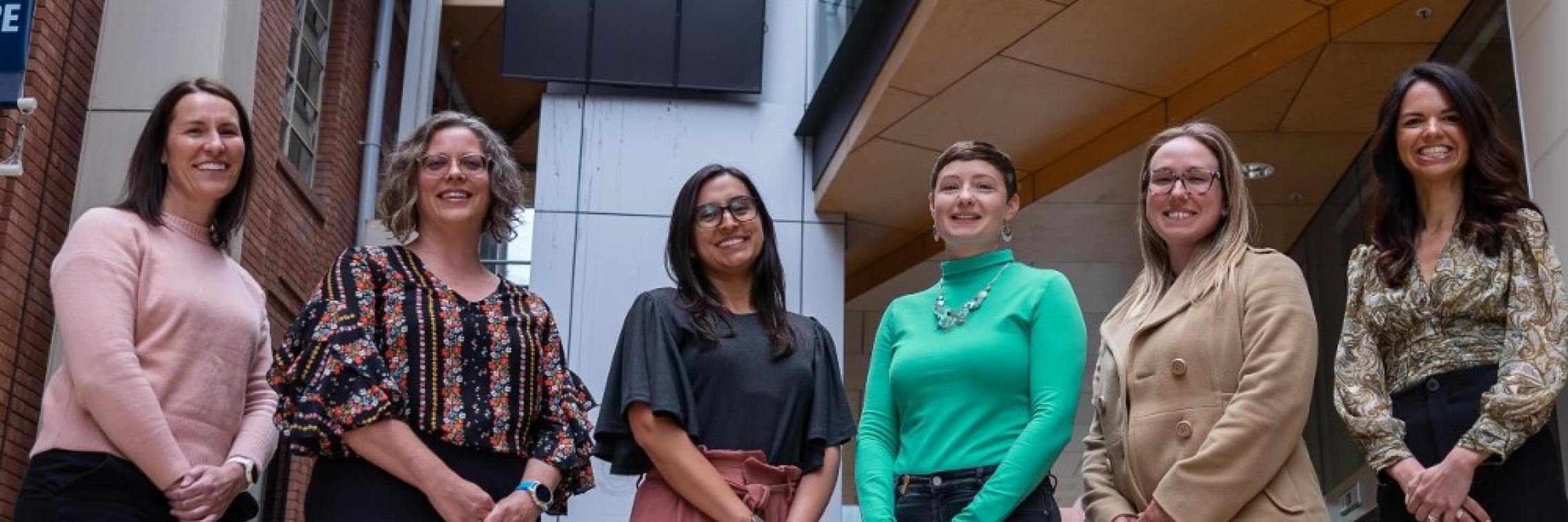 Superstars of STEM (L to R) Associate Professor Tara Pukala, Dr Melissa Humphries, Dr Jessica Bohorquez, Dr Alice Jones, Dr Rachelle Kernen and Dr Tatiana Soares da Costa are part of the Superstars of STEM program for 2023-24