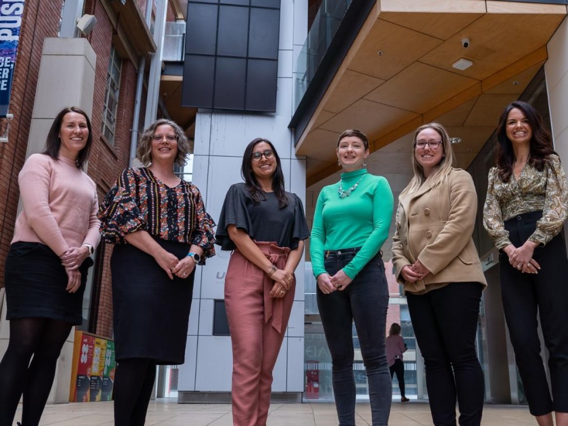 Superstars of STEM (L to R) Associate Professor Tara Pukala, Dr Melissa Humphries, Dr Jessica Bohorquez, Dr Alice Jones, Dr Rachelle Kernen and Dr Tatiana Soares da Costa are part of the Superstars of STEM program for 2023-24