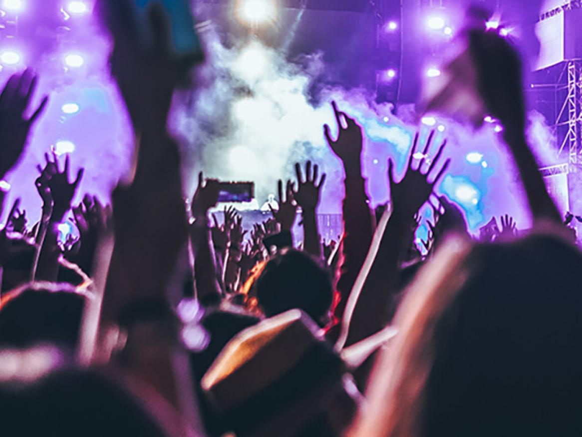 Crowd cheering on a performance
