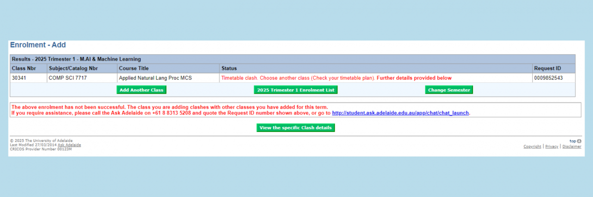 Timetable Clash example