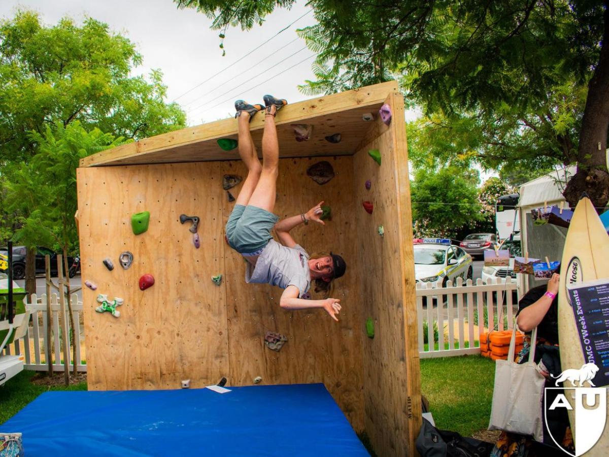 Indoor rock climbing demonstration