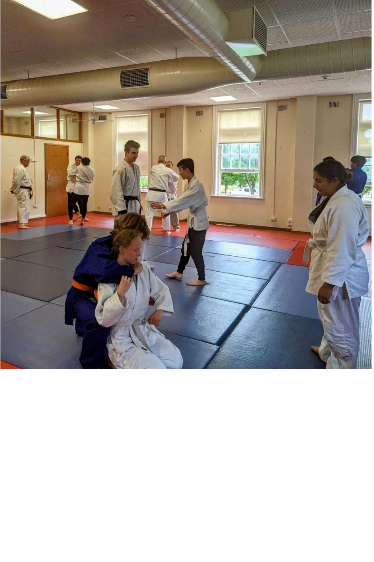 students practising judo