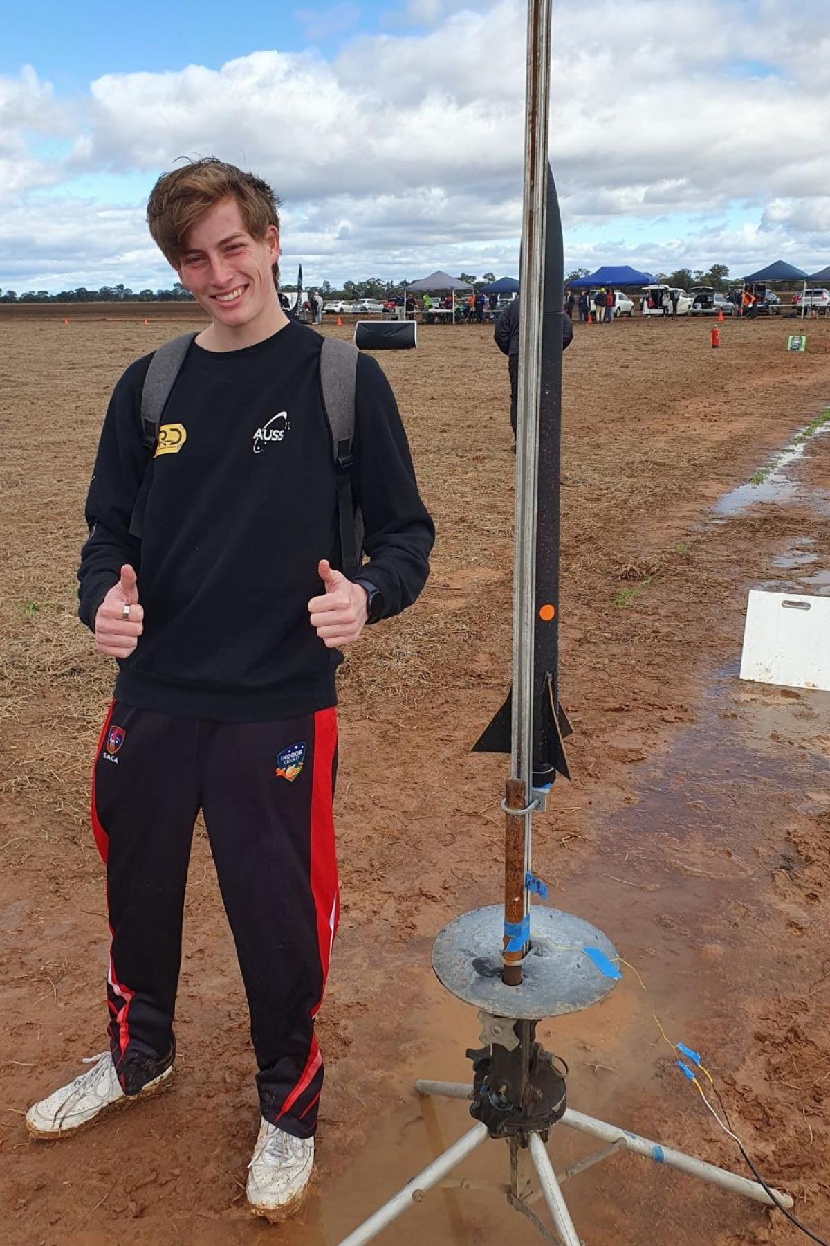 Charlie with the rocket