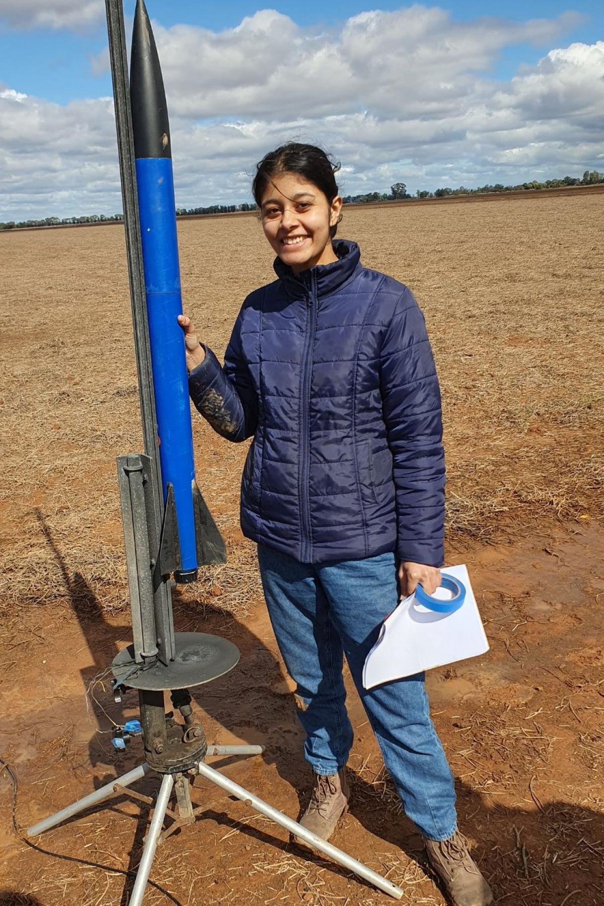 Shradha with the rocket