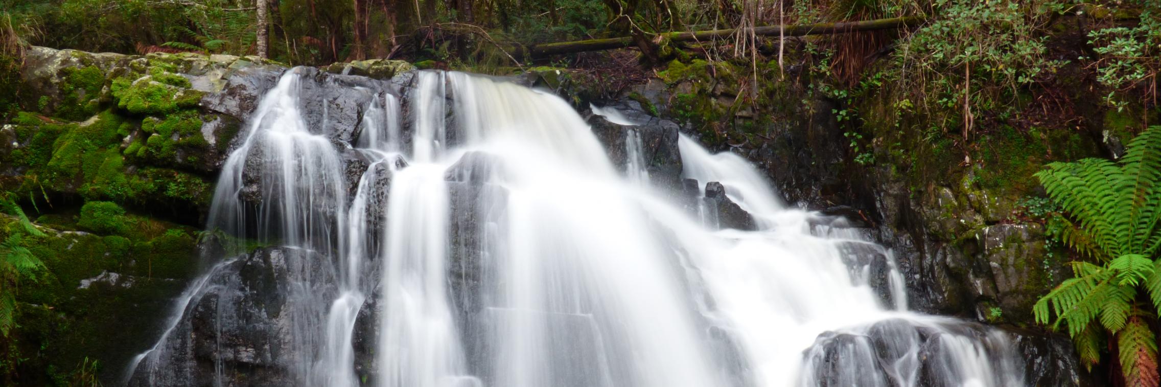 Waterfall gushing over rocks