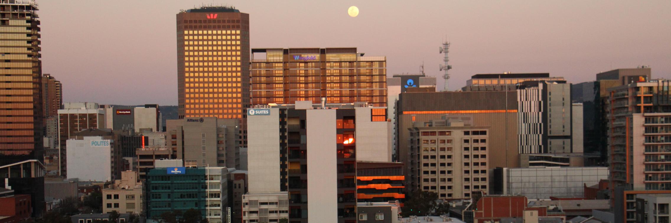 Sunset over a city