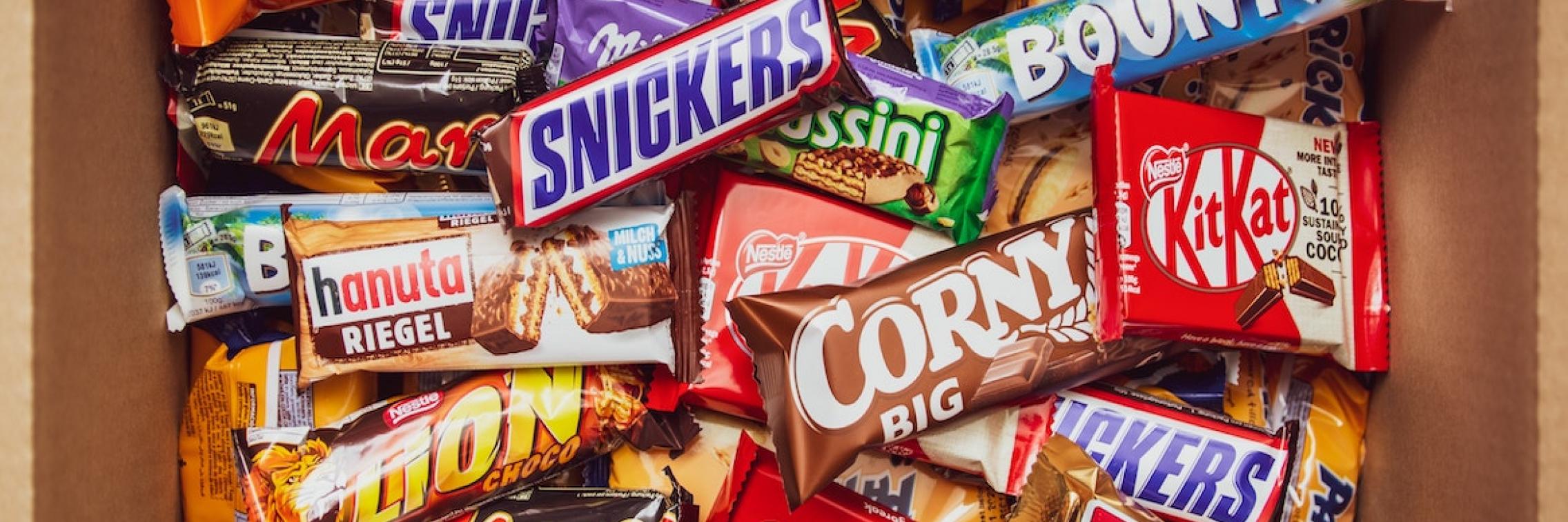 An assortment of chocolate bars.