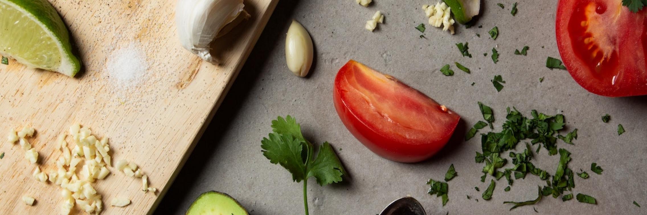 Ingredients on a chopping board.