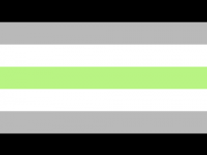 agender flag (horizontal stripes: black, grey, white, green, white, grey, black)