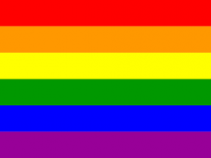 Rainbow flag (horizontal stripes: red, orange, yellow, green, blue, violet)