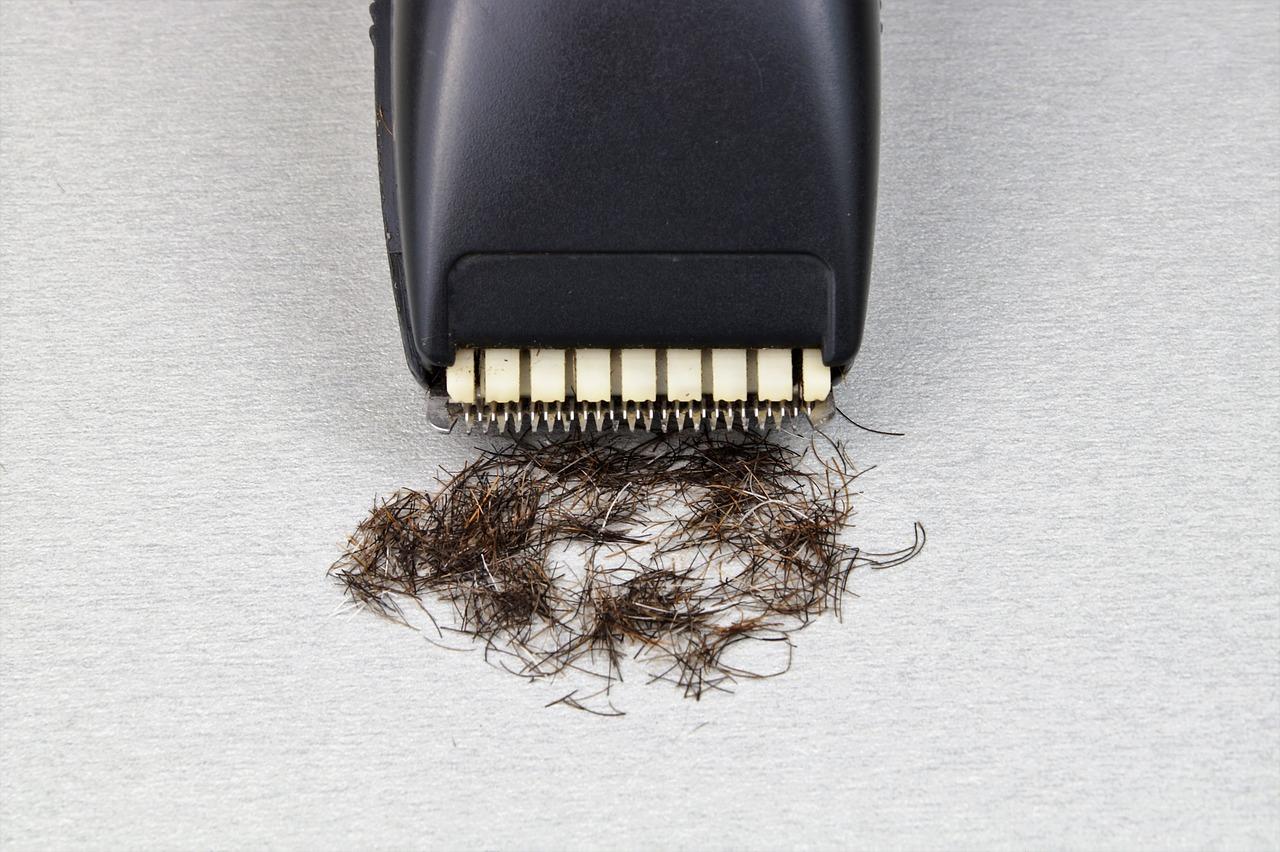 an electronic razor with bits of shaved hair at the end