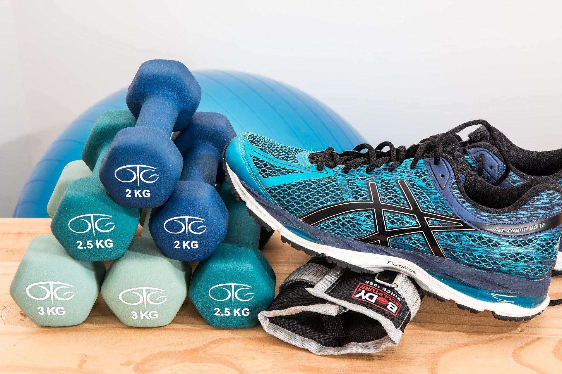 weights and sneakers