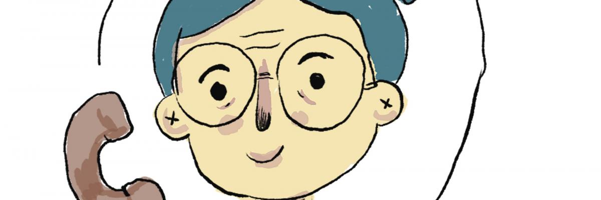 Cartoon grandma with phone.